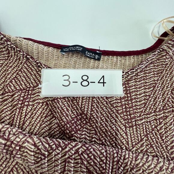 Zara Shirt Womens Small Red Brown Geometric Pleat Textured Top Oversized - Picture 4 of 8